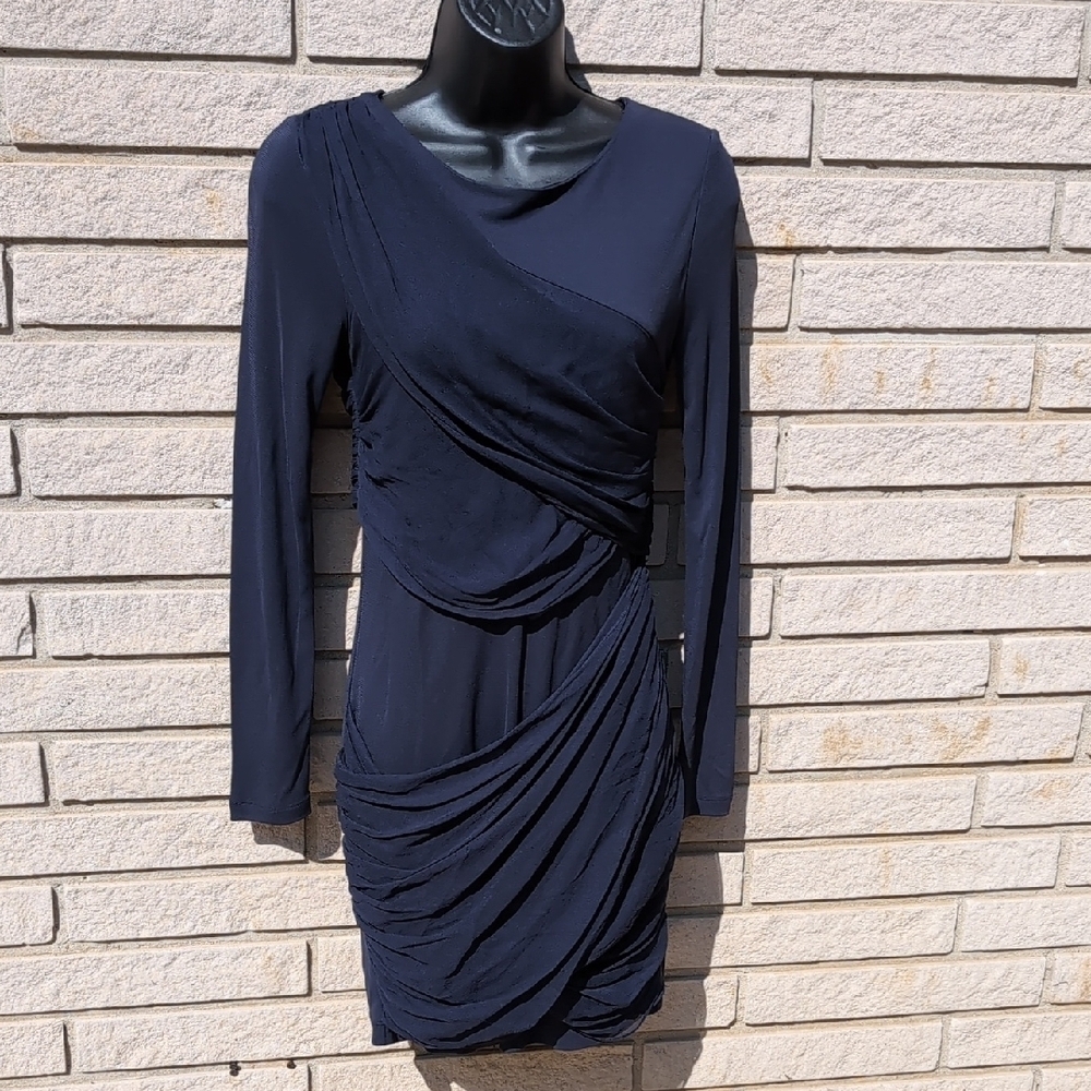 Alice + Olivia Blue Ruched Faux Wrap Dress Blue Size 4